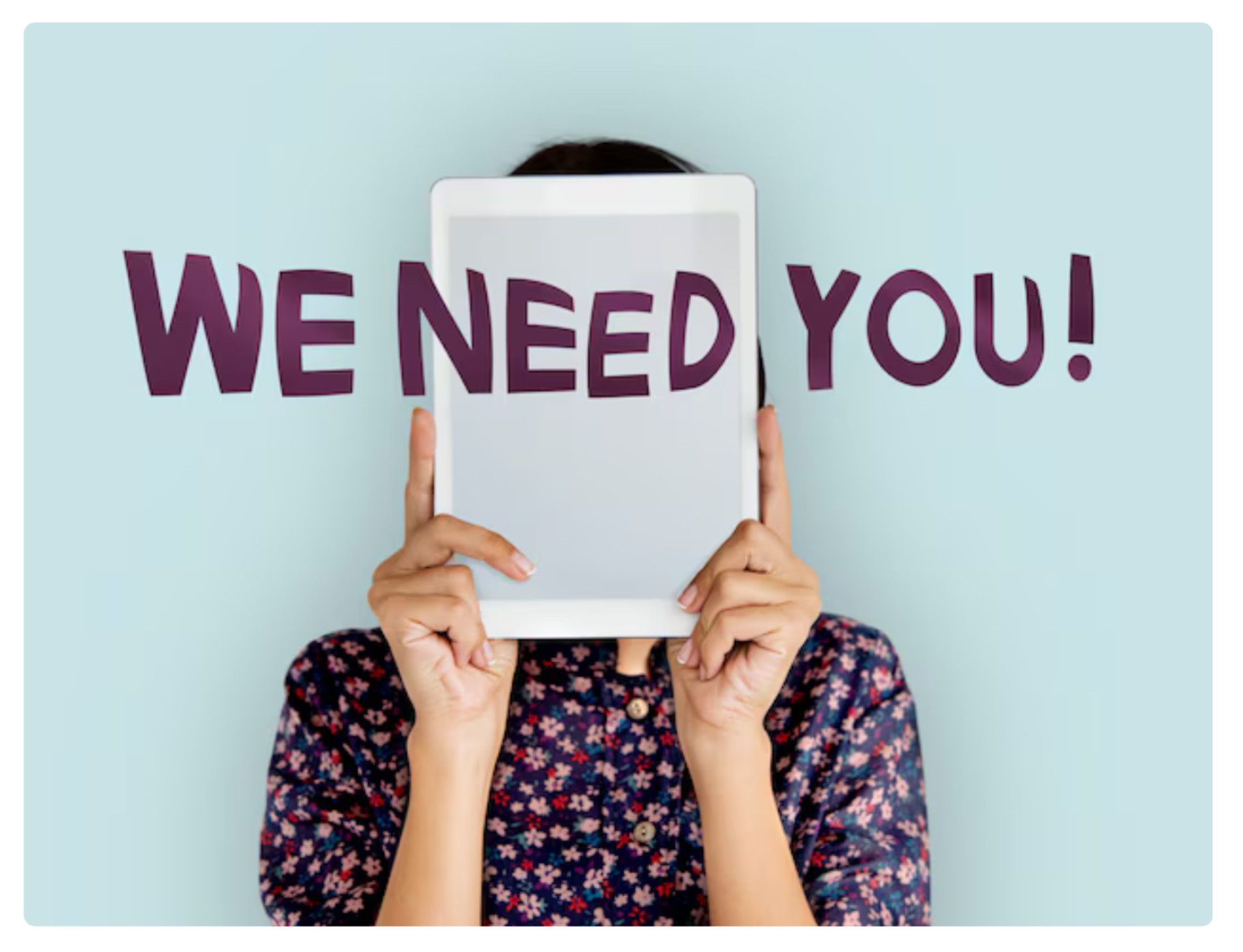 volunteers needed text held up